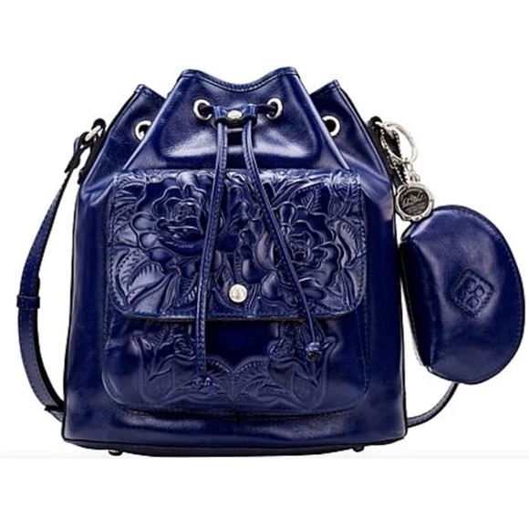 Patricia Nash Handbags - Patricia Nash Sabina Tooled Leather Crossbody Bucket Bag Patriot Blue